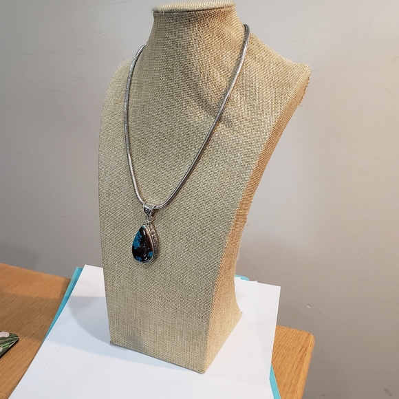 Turquoise gemstone, 925 silver necklace - Picture 4 of 13